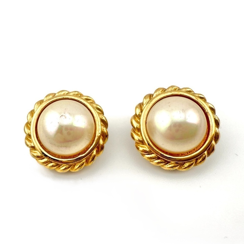 Dior Earrings in Gold Tone with Cream Faux Pearls